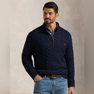 NWT Men’s polo Ralph Lauren Navy Blue Cable Knit 1/4 Zip Sweater Big  Tall 2XLT